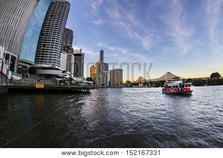 BRISBANE, AUSTRALIA - MAY 25 2016: Sunset from the ferries, Brisbane Riverside.