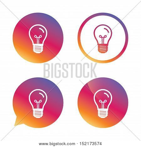 Light bulb icon. Lamp E27 screw socket symbol. Illumination sign. Gradient buttons with flat icon. Speech bubble sign. Vector