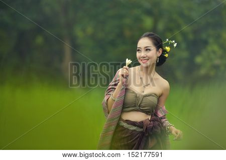 Girl in costume Thailand native city in northern Thailand