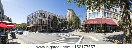 180 degree downtown panorama of Asheville, North Carolina with no recognizable people