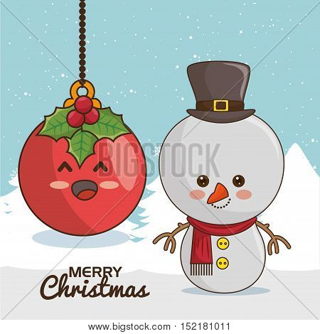 merry christmas characters kawaii style vector illustration design