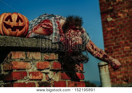 Zombie Man Lies On Chimney