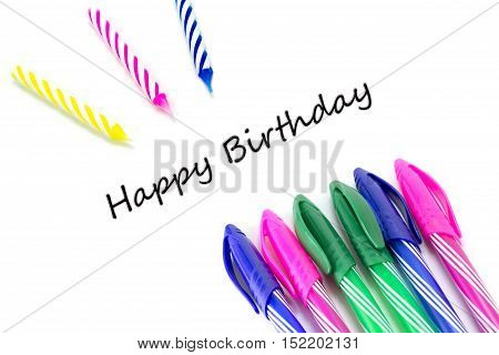 Candle and Colorful Pen Happy birthday moment