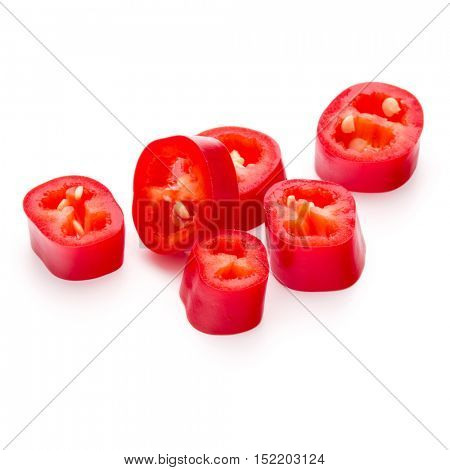 sliced red chili or chilli cayenne pepper isolated on white  background cutout