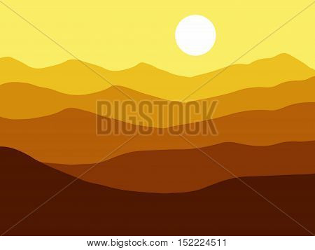 Mountains on the Sun background. Vector EPS10 illustration.