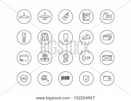 Simple set for any kind of clothes store or for orders on the web site, shopping discounts all icons are perfect understandable.