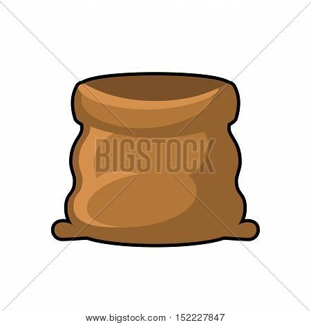 Textile Sack Open Empty Isolated. Brown Rag Bag On White Background