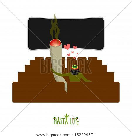 Rasta Life. Rastaman And Joint Or Spliff In Cinema. Man And Smoking Dope In Cinema Hall. Places For