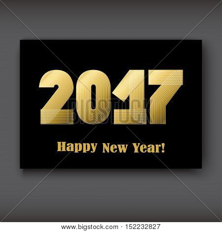 Happy New 2017 Year modern design gold on black background year 2017 in thin lines striped minimalist numbers written with a pen vector illustration
