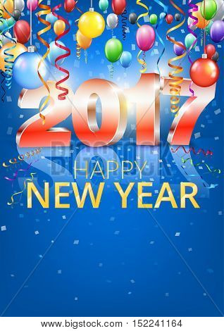 New Year 2017 banner or card template with 3D numbers. vector