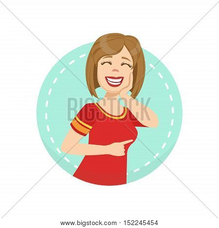 Mocking Emotion Body Language Illustration. Emotional Facial Expression And Gesture With Man In Red T-shirt In Blue Round Frame .