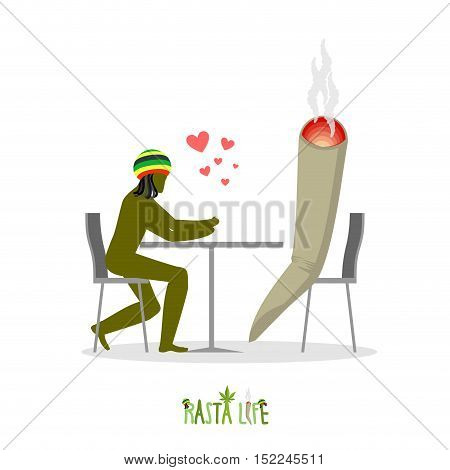 Rasta Life. Rastaman And Joint Or Spliff In Cafe. Man And Smoking Drug In Restaurant. Marijuana Love