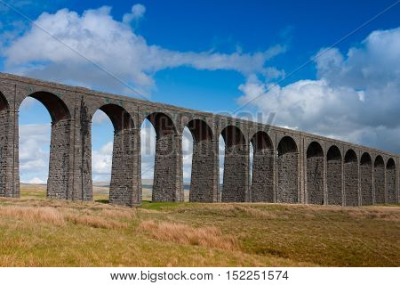 Famous Ribblehead Viaduct in the Yorkshire Dales on a sunny day England