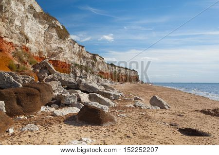 Hunstanton Cliffs in Norfolk.Great Britain.The famous striped cliffs of Hunstanton were formed during the Cretaceous period