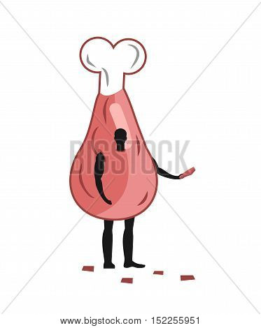 Ham Costume Man Mascot Promoter. Male In Suit Gammon Distributes Flyers. Puppets Pork On Bone Engage