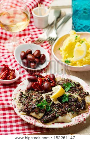 Mediterranean Spiced Fish Fillets . seletive focus