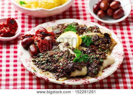 Mediterranean Spiced Fish Fillets . seletive focus