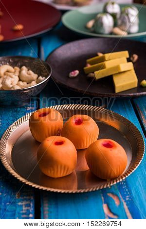 Kesar Pedha traditional Indian sweet dish made from milk and saffron
