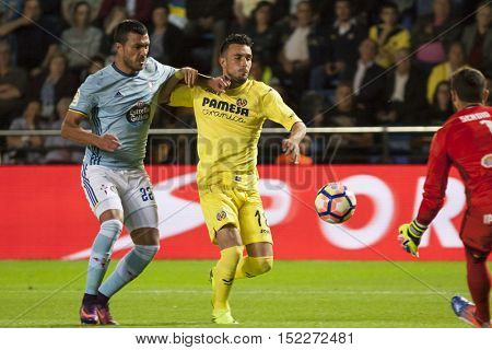 VILLARREAL, SPAIN - OCTOBER 16th: (L) Cabral and Sansone during La Liga soccer match between Villarreal CF and R.C. Celta de Vigo at El Madrigal Stadium on October 16, 2016 in Villarreal, Spain