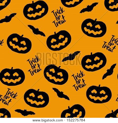 Seamless pattern for Halloween with pumpkins and bats. Vector background.