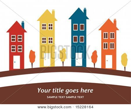 แถวที่มีสีสันของบ้านสูง