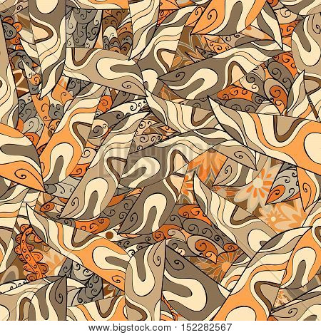 Abstract seamless pattern with elements of leaves. Beige. Raster