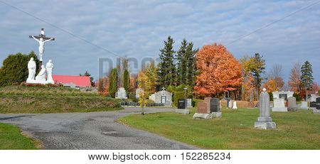 GRANBY QUEBEC CANADA 10 18 2016: Roman Catholic Cemetery (Granby) This is the old Roman Catholic cemetery of Granby. It is still active but there is also a modern cemetery in the town.