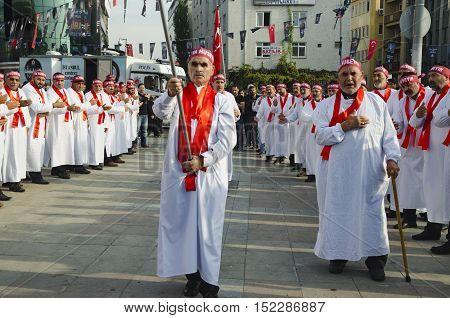 Istanbul Turkey - October 11 2016: Muslims worldwide marks Ashura Istanbul Shiite community. Caferis take part in a mourning procession marking the day of Ashura in Istanbul's Kucukcekmece district Turkey on October 11 2016. Caferi Muslims are observing 