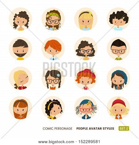 People avatars collection. Comic personage. Girls and boys. Hipster hairdo look