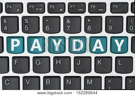 Getting paid for your online business A close-up of a keyboard with teal highlighted text Payday