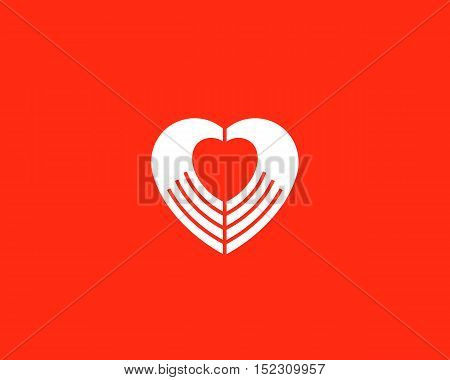 Heart negative space hands vector logotype. Charity medical sign symbol. Spa beauty salon massage logo icon design