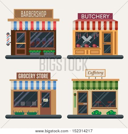 Set of shops. Flat vector illustration stock set.