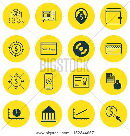 Set Of 16 Universal Editable Icons For Statistics, Advertising And Computer Hardware Topics. Include