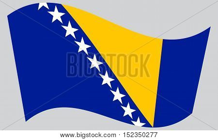 Bosnian and Herzegovinian national official flag. Patriotic symbol banner element background. Correct colors. Flag of Bosnia and Herzegovina waving on gray background vector