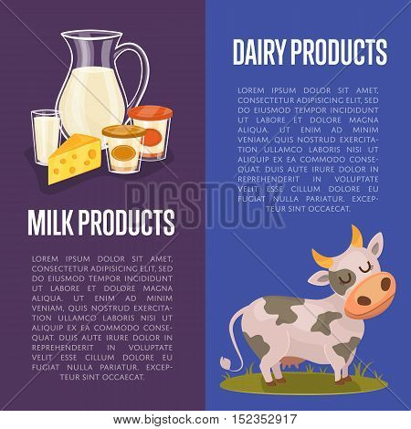 Milk Dairy Products Vector Photo Free Trial Stock Milk And Dairy Products Horizontal Website Templates With Diffe Product Composition Isolated On Blue Background