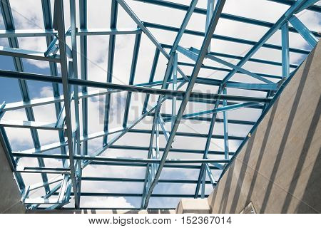 Structure of steel roof frame for building construction.The advantage of this structure is lightweight but strong.
