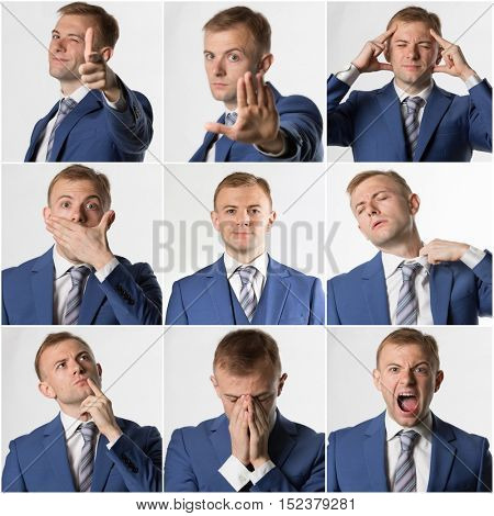 Collage of various businessman poses and expressions