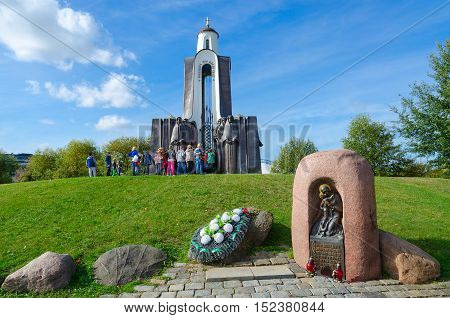 MINSK BELARUS - OCTOBER 1 2016: Unidentified people visit memorial complex 