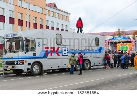 SENNO BELARUS - OCTOBER 8 2016: Film crew of television and radio company 