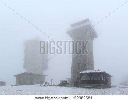 Lookout Cerchov with snow and frost in western Bohemia