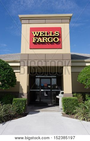 JACKSONVILLE, FL-OCTOBER 16, 2016: A Wells Fargo Bank Branch in Jacksonville, Florida. Wells Fargo & Company was founded in 1929 and currently has 9,000 bank branches in 39 states.