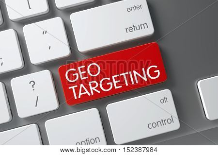 Geo Targeting Concept White Keyboard with Geo Targeting on Red Enter Button Background, Selected Focus. 3D Illustration.