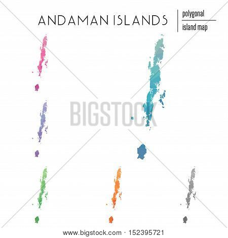 Set Of Vector Polygonal Andaman Islands Maps Filled With Bright Gradient Of Low Poly Art. Multicolor