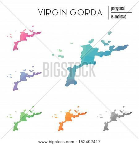 Set Of Vector Polygonal Virgin Gorda Maps Filled With Bright Gradient Of Low Poly Art. Multicolored