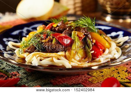 Uyghur-Style Noodles with Meat and Laghman Sauce