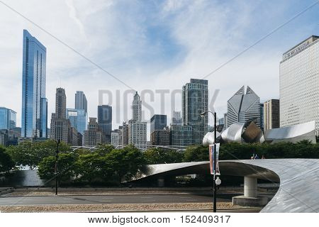 Millennium Park Chicago USA - September 24 2015: Public BP walkway in Millenium park. Millenium Park is one of the parks major attractions.