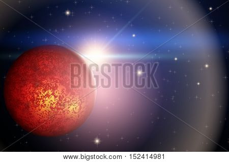 The Planet Mars and bright star in space. Abstract scientific background. Editable Vector Illustration.