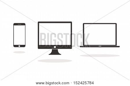 Device Icons: Smartphone, Desktop Computer And Laptop