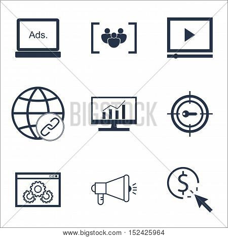 Set Of Seo Icons On Market Research, Digital Media And Keyword Marketing Topics. Editable Vector Ill