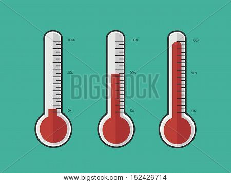 Illustration Of Red Thermometers With Different Levels, Flat Style,